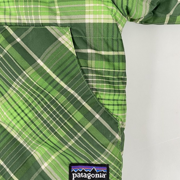 Patagonia Jacket Infant 6M Green Plaid Hooded Sherpa Fleece Lined Winter Outdoor - Picture 3 of 13